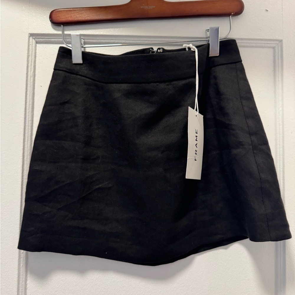 FRAME Womens Linen Blend Mini Skirt Noir Black High Waisted Size 4‎ NWT